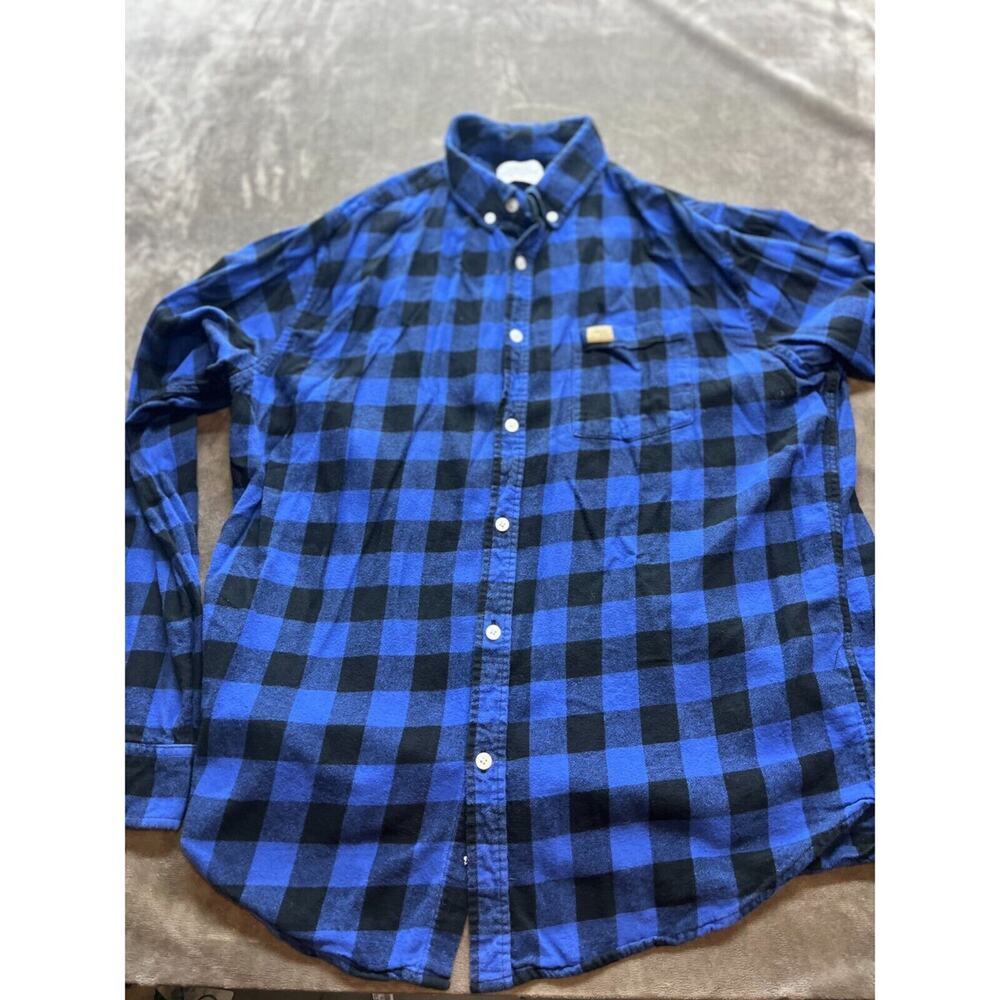 Men's Simply Southern XL Blue Check Long Sleeve‎ Flannel Shirt